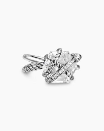 Cable Wrap Ring|Sterling Silver with Crystal and Diamonds, 11mm