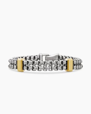 Double Box Chain Bracelet|Sterling Silver with 18K Yellow Gold, 10.5mm