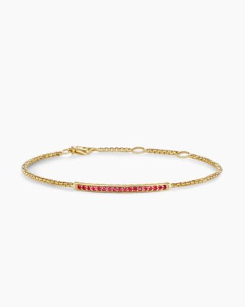Petite Pavé Bar Bracelet|18K Yellow Gold with Rubies, 1.7mm