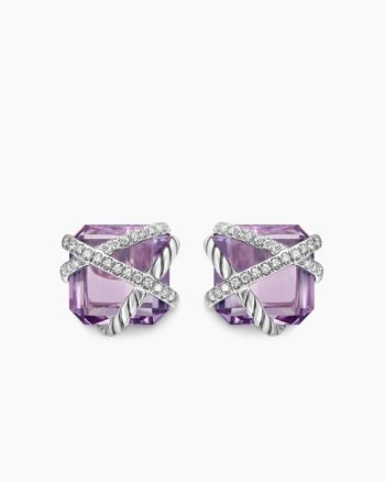 Cable Wrap Stud Earrings|Sterling Silver with Lavender Amethyst and Diamonds, 12mm