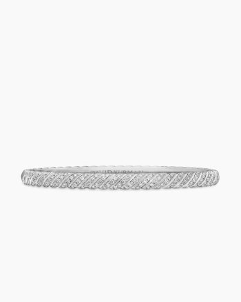 Sculpted Cable Bangle Bracelet|18K White Gold with Diamonds, 4.6mm