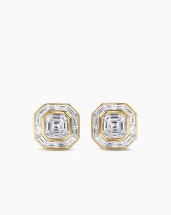 Men's Deco Stud Earrings|Yellow Gold with Diamonds