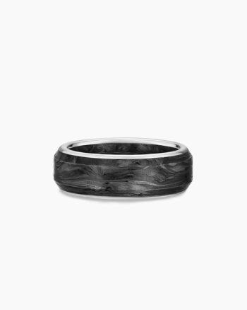 Streamline® Band Ring|18K White Gold with Forged Carbon, 8mm