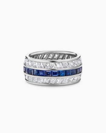 Men's Deco Stone Band Ring|Platinum with Diamonds and Sapphires