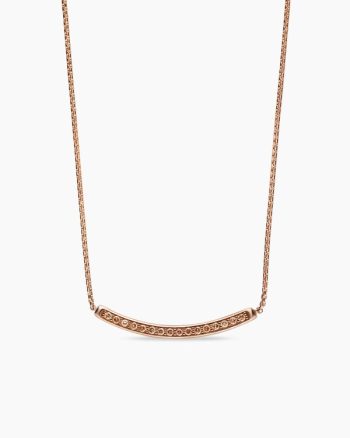 Petite Pavé Bar Necklace|18K Rose Gold with Cognac Diamonds, 1.25mm