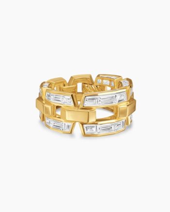 Deco Link Ring|Yellow Gold with Diamonds