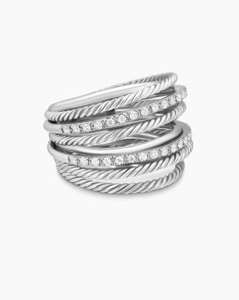 Crossover Ring|Sterling Silver with Diamonds, 17.8mm