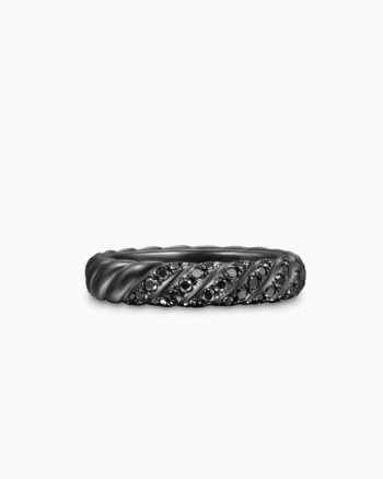 Sculpted Cable Band Ring|Black Titanium with Black Diamonds, 4.6mm