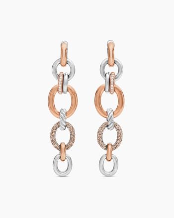 DY Mercer® Melange Linked Drop Earrings|Sterling Silver with 18K Rose Gold and Diamonds, 68mm