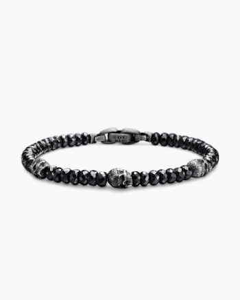 Memento Mori Skull Station Bracelet|Sterling Silver with Black Spinel, 6mm