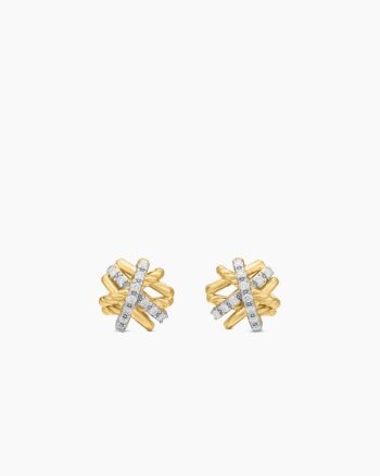 Crossover Stud Earrings|18K Yellow Gold with Diamonds, 11mm