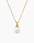 Petite Solari Pendant Necklace|18K Yellow Gold with Pearl and Diamonds, 6mm