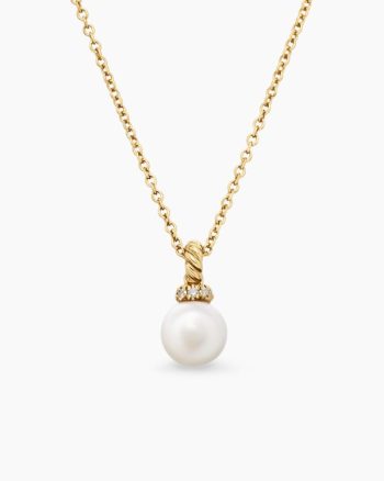 Petite Solari Pendant Necklace|18K Yellow Gold with Pearl and Diamonds, 6mm