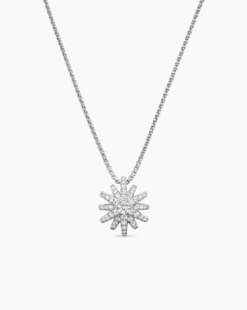 Starburst Pendant Necklace|18K White Gold with Diamonds, 12mm