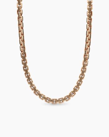 Box Chain Necklace|18K Rose Gold with Pavé Cognac Diamonds, 7.5mm