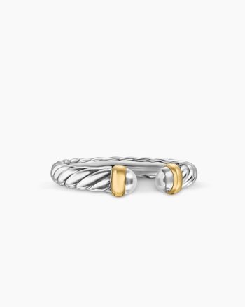 Petite Cable Open Ring|Sterling Silver with 14K Yellow Gold, 3.4mm