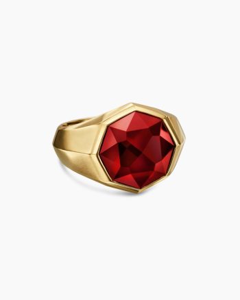 Faceted Signet Ring|18K Yellow Gold with Garnet, 17.3mm