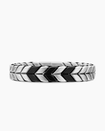 Chevron Woven Bracelet|Black Titanium with Sterling Silver and Black Nylon, 12mm