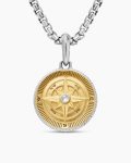 Maritime® Compass Amulet|Sterling Silver with 18K Yellow Gold and Center Diamond, 20mm