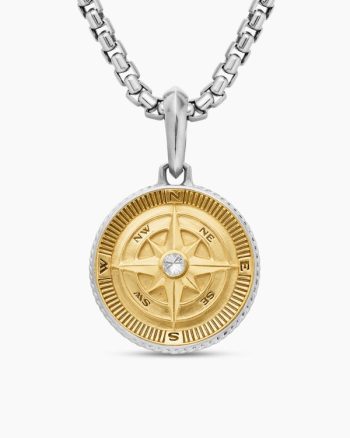 Maritime® Compass Amulet|Sterling Silver with 18K Yellow Gold and Center Diamond, 20mm