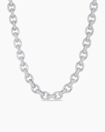 Men's Pavé Oval Link Necklace|White Gold with Diamonds
