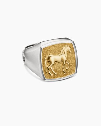 Petrvs® Horse Signet Ring|Sterling Silver with 18K Yellow Gold, 18.3mm