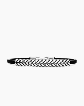 Chevron ID Bracelet|Black Leather with Sterling Silver, 6.6mm