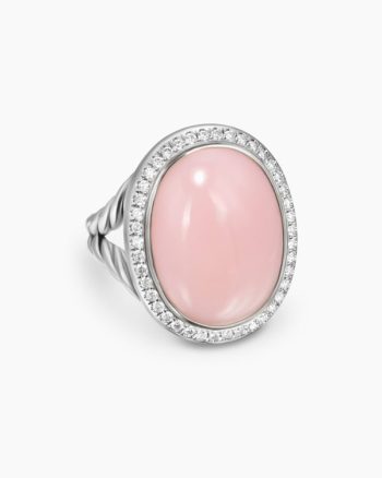 Albion® Oval Ring|Sterling Silver with Pink Opal and Diamonds, 21mm