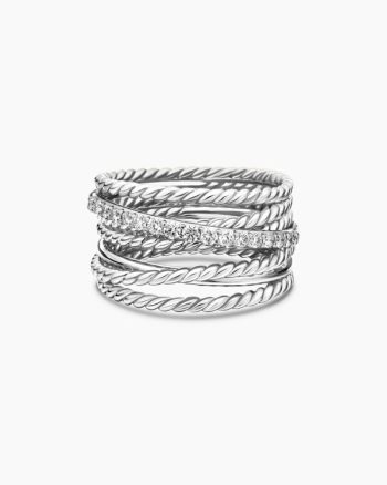 Crossover Ring|Sterling Silver with Diamonds, 12mm