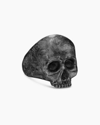 Memento Mori Skull Ring|18K Yellow Gold with Forged Carbon, 22mm