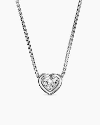 Puffy Heart Pendant Necklace|Sterling Silver with Diamonds, 7.8mm