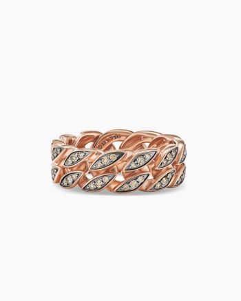 Curb Chain Band Ring|18K Rose Gold with Cognac Diamonds, 8mm