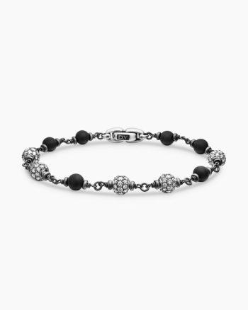 Spiritual Beads Bracelet|Sterling Silver with Black Onyx and Diamonds, 6mm