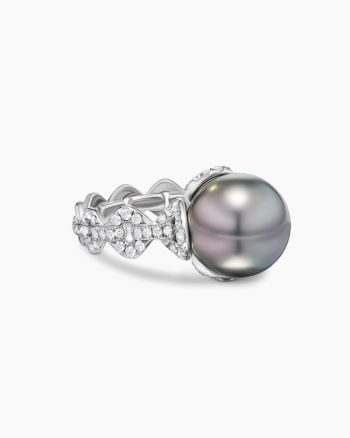 DY Lumina Pearl Pavé Chain Ring|White Gold with Diamonds