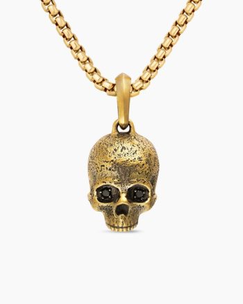 Memento Mori Skull Amulet|18K Yellow Gold with Black Diamonds, 18mm