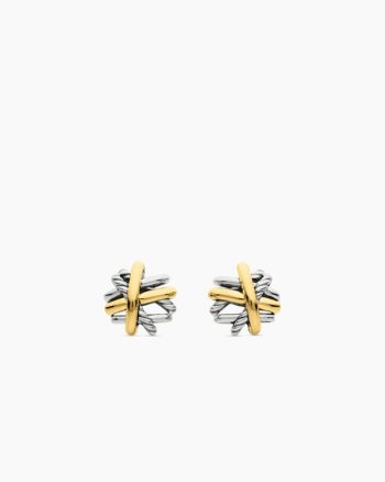 Crossover Stud Earrings|Sterling Silver with 18K Yellow Gold, 11mm