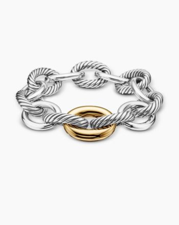 Oval Link Chain Bracelet|Sterling Silver with 18K Yellow Gold, 19mm