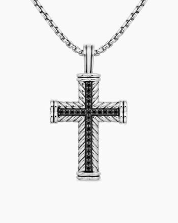 Chevron Cross Pendant|Sterling Silver with Black Diamonds, 41.5mm