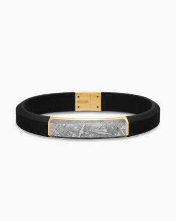 Streamline® ID Bracelet|Black Rubber with Meteorite and 18K Yellow Gold, 10mm