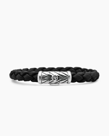 Chevron Bracelet|Black Rubber and Sterling Silver, 8mm