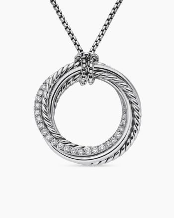 Crossover Pendant Necklace|Sterling Silver with Diamonds, 26mm
