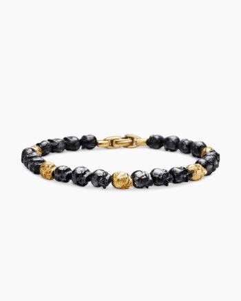 Memento Mori Skull Bracelet|18K Yellow Gold with Forged Carbon, 6mm