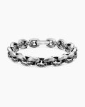 Faceted Link Bracelet|Sterling Silver with Black Diamonds, 11.6mm