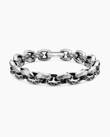 Faceted Link Bracelet|Sterling Silver with Black Diamonds, 11.6mm