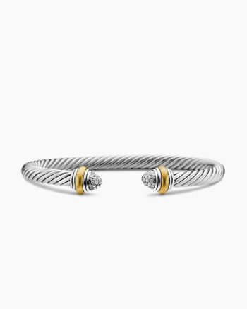 Classic Cable Bracelet|Sterling Silver with 14K Yellow Gold and Pavé Diamond Domes, 5mm