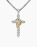 X Cross Necklace|Sterling Silver with 14K Yellow Gold and Diamonds, 31.7mm