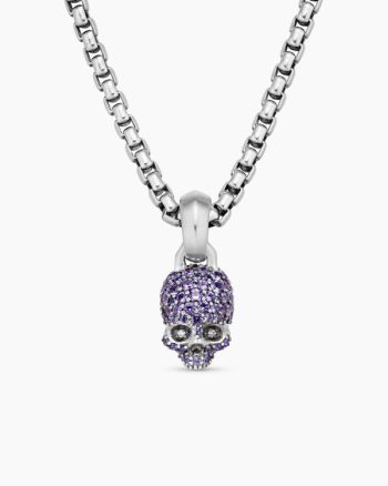 Skull Amulet|Full Pavé Purple Sapphires and 18K White Gold, 14mm