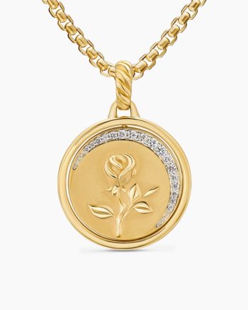 Rose and Thorn Duality Pendant|18K Yellow Gold with Dark Green Enamel and Diamonds, 22.3mm