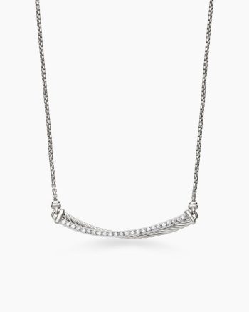Crossover Bar Necklace|Sterling Silver with Diamonds