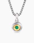 Evil Eye Amulet|Sterling Silver with 18K Yellow Gold and Emerald, 14.5mm